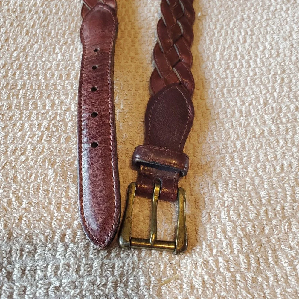 Vintage Brown Braided Leather Belt Women Size 38/95 Made in Uruguay Brass Buckle